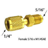 1PC R410a เครื่องทำความเย็นอะแดปเตอร์ชาร์จ516 SAE F Quick Couplers ถึง14 SAE M Flare 516 SAE M ถึง14 SAE สำหรับเครื่องปรับอากาศ