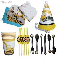 ◊◙ 6pcs Construction Theme Birthday Party Disposable Party Tableware for boys Birthday Decoration Cartoon Car Party Balloons Plates