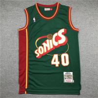 เสื้อกีฬาบาสเก็ตบอล แขนกุด ลายทีม BKB NBA Seattle Supersonics No.40 Kemp สีเขียว สไตล์เรโทร พลัสไซซ์