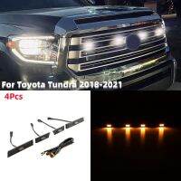 4ชิ้นเซ็ตรถด้านหน้า Grille ไฟ LED สีขาว Amber Light พร้อมสายรัด Fit สำหรับ Toyota Tundra 2018-2021