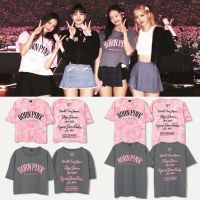 [S-5XL]KPOP BLACKPINK BORN PINK เวิลด์ทัวร์ โตเกียว DOME ผ้าฝ้ายมัดย้อม CROP TOPผู้หญิงพลัสไซส์ JISOO JENNIE ROSE LISA เ