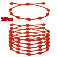 24Pcs Handmade 7 Knots Red String Bracelet for Protection Lucky Amulet and Friendship Braid Rope Wristband Jewelry Wholesale