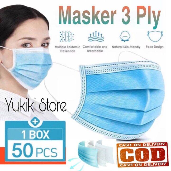 Masker Mulut Wajah 3ply 50pcs Disposable Earloop Surgical Masker Medis ...