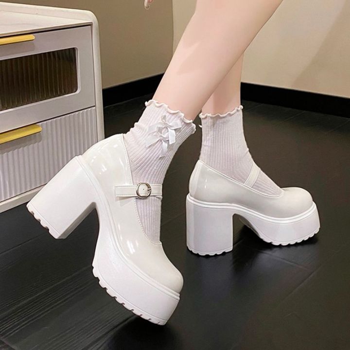 Fashion White Platform Pumps for Women Super High Heels Buckle Strap Mary  Jane Shoes Woman Goth Thick Heeled Party Shoes Ladies 