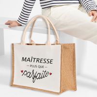 Thank You Mistress Print Jute Bags with Handles Shopping Bag Large Capacity Tote Bag for Diy Beach Wedding Bag Teacher Day Gift