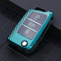 gthrrftdb Tpu Carbon Filber Car Key Case Cover For VW Volkswagen Golf 7 MK7 Tiguan MK2 For SEAT Ateca Leon FR 2 Ibiza For Skoda Octavia A7