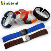 Qinband ปรับสายนาฬิกาซิลิโคนเปลี่ยนสายนาฬิกายาง18มม. 20มม. 22มม. 24มม. สร้อยข้อมือลายพับสแตนเลสหัวเข็มขัดเครื่องมือ