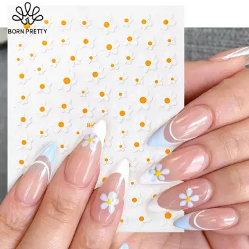 niuredltd colorful leaves and flowers in spring and summer daisy sunflower  nail art stickers decals 3d self adhesive smile face spring summer white  yellow flowers design manicure tips nail - Walmart.com