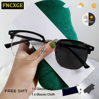 FNCXGE ยตาสั้นเลนส์ออโตเมติก แว่นตาสายสั้น 0.0 ถึง -6.0 เลนส์ถอดได้ ป้องกันรังสี กรอบแว่นตา ผู้หญิง ผู้ชาย ป้องกันแสงสีฟ้า โลหะ แว่นทรงเหลี่ยม