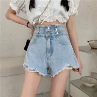 Fat Sister Ripped Denim Shorts Womens Summer Large Size High Waist Hong Kong Style Design Sense A Word Hot Pants Loose Wide Leg