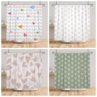 Cute Heart Shower Curtain Art Lines Pattern Waterproof Polyester Shower Curtains Room Decor Bathtub Curtain Textured With Hooks