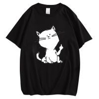 Cloocl Cotton Tshirts Funny Animals Cat Middle Finger Chest Printed Tshirt