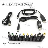 USB boost line DC 5V to 9V 8.4V 12V 12.6v Step UP Module 10 dc male power jack plug Converter connector Adapter charging Cable YB23TH