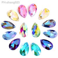 Colorful Teardrop Crystal Glass Sew On Rhinestones Flatback Red AB Sew on Stones Droplet Sewing Rhinestones For Garment Y1250