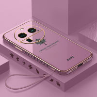 สำหรับออปโป้ไฟนด์ X6/ค้นหา X6 Pro เคส + สายคล้องหรูหราเคสใบเมเปิลกันชนสี่เหลี่ยมเคลือบ6D นิ่มฝาครอบหลังซิลิโคนสำหรับคู่รักสาวๆ