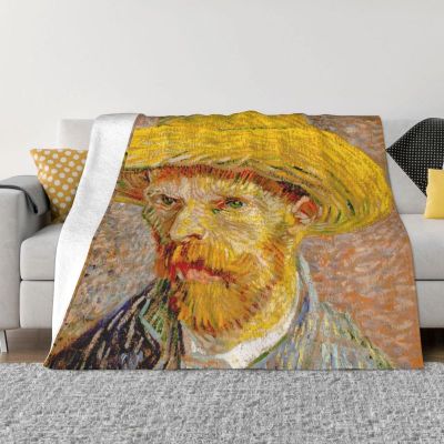 （in stock）Self-portrait grey felt cap blanket breathable soft Flannel Sprint Vincent Van Gogh blanket office sofa sheet（Can send pictures for customization）