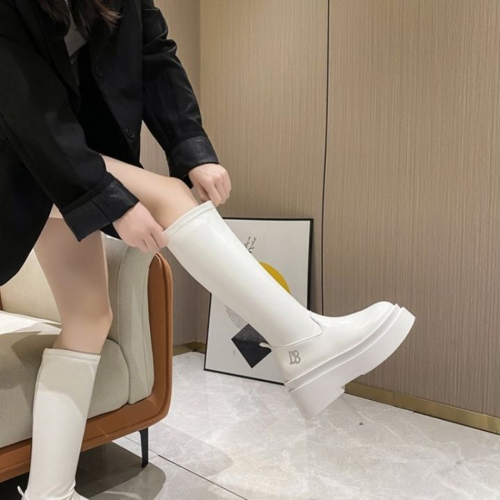 รองเท้า-pepe-dragon-สำหรับผู้หญิง-รองเท้าบูทอัศวินแฟชั่นแบบฉบับเกาหลีเหนือเข่ารองเท้าบูทยาวสูงทรงกระบอกพื้นด้านเดียว