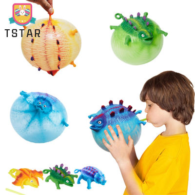 TS【ready Stock】Kids Funny Blowing Animals Inflate Dinosaur Vent Balls Decompression Hand Balloon Toys For Children Gift (สุ่มสไตล์)【cod】
