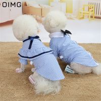 OIMG Summer Puppy Clothes Pomeranian Chihuahua Teddy Couples Blue Pet Garment Gentleman Boy Dog Shirts Fancy Stripes Dog Dresses