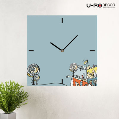 U-RO DECOR นาฬิกาแขวน รุ่น SMALL TOWN นาฬิกาติดผนัง นาฬิกาฝาพนัง พิมพ์ลายด้วยระบบดิจิตอล กระจกเงา ใช้ถ่านขนาด AA ขนาด 50 x 50 ซม.