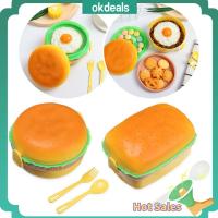 OKDEALS โรงเรียนเด็ก ส้อม แฮมเบอร์เกอร์ ข้าวกล่องเบนโตะ กล่องข้าว สองชั้น ภาชนะบรรจุอาหาร