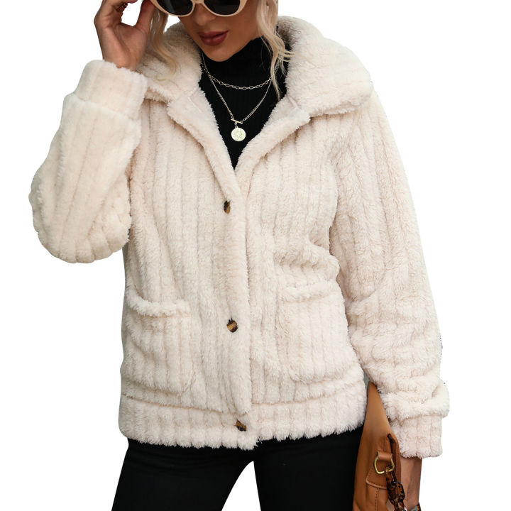 เสื้อโค้ทกันหนาวสำหรับผู้หญิงแขนยาวแจ็คเก็ตผ้าฟลีซกลับได้มีกระเป๋าสำหรับช้อปปิ้งกลางแจ้ง