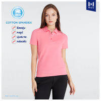 เสื้อโปโลหญิง MOS คอปก แขนปล่อย เนื้อผ้า COTTON SPANDEX แขนสั้น 4 สี FASHION (ม่วง,ส้ม,ชมพู,แดง) รุ่น MDF-0077A