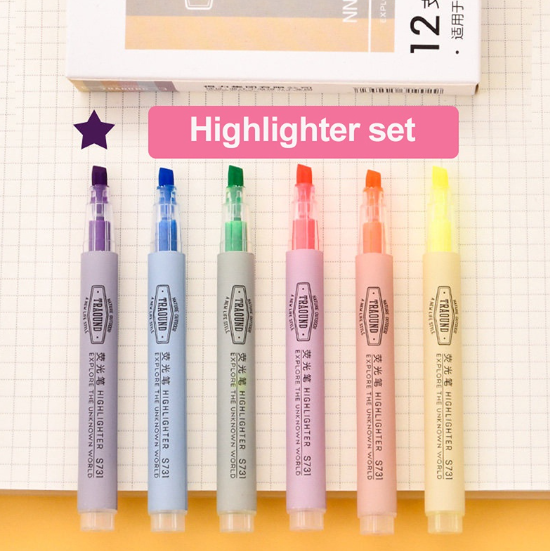 YUTU 6 Colors Highlighter Pen Pastel Marker Highlighter Pen Set Student