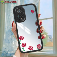 Jinsouwe เคส Mi10t 10T สำหรับเด็กผู้หญิงลายการ์ตูนเคสมือถือสำหรับ Xiaomi Mi ปกหนังกรอบกระจกแบบเต็มตัวลายดอกไม้ดอกกุหลาบ