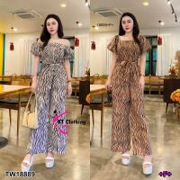 PP18889 Jumpsuit ขายาว ลายม้าลาย + สายผูกเอว