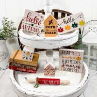 Wholesale AHOME Farmhouse Fall Decor Rustic Wooden Sweet Home Harvest Thanksgiving Plaque Tiered Tray Decor