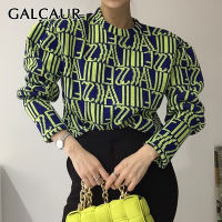 GALCAUR Korean Fashion Print Colorblock Sweater For Women Round Collar Long Sleeve Loose Knitting Pullover Female Autumn