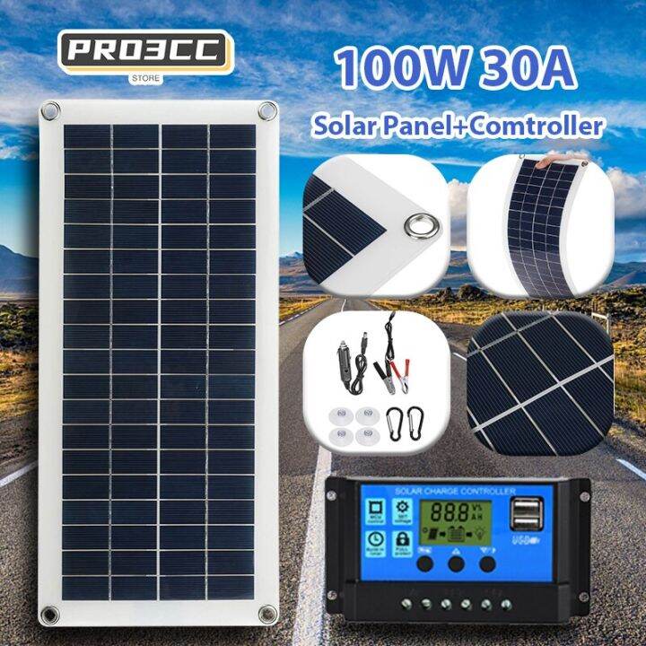 Kit Panel Surya 100W, USB Ganda 12V Lengkap dengan Pengontrol Sel Surya
