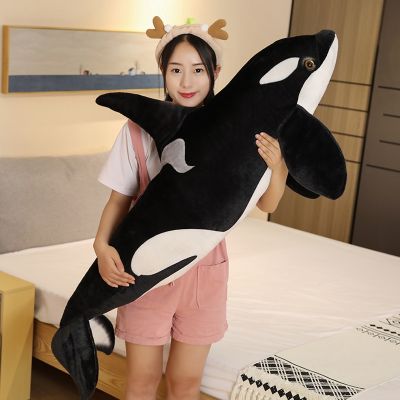 Orca ของเล่นตุ๊กตาวาฬเพชฌฆาตดำเหมือนจริงตุ๊กตาผ้าปลาใหญ่ฉลามยัดไส้ Binatang Laut ของขวัญวันเกิดเด็ก