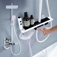 【LZ】♂  Gun Gray Copper Digital Display Piano Temperatura constante Cabeça de chuveiro Set Torneira do banheiro Chuveiro Chuva Home White Shower System