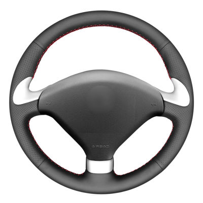 Black PU Faux Leather DIY Hand-stitched Custom Car Steering Wheel Cover for Peugeot 307 CC 2004-2009 307 SW 2004-2009 407 407 SW