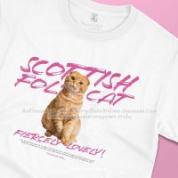 เสื้อยืดสกรีนลายแมว Scottish Fold สก็อตติชโฟ์ (Ginger) [Clic Cotton 100% by Oversized Club]