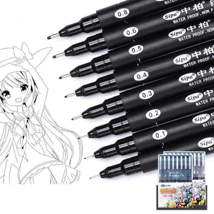 sipa-8pcs-black-thin-liner-pens-mini-liner-fineliner-drawing-pens-for-artist-illustration-technical-drawing-office-documents