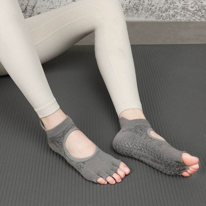 new-backless-breathable-pilates-socks-women-silicone-non-slip-yoga-socks-five-toes-professional-cotton-ballet-dance-sports-socks