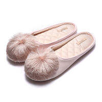 Chic Tassel Pom-Pom Women House Slippers Slip-on Comfort Memory Foam Cotton Shoes Spring Autumn Bedroom Ladies Silk Slides