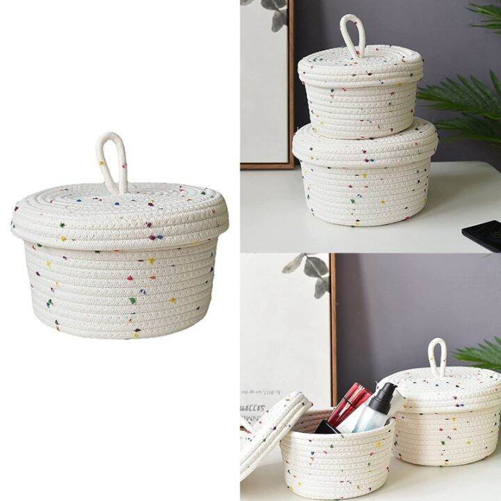 Cotton Rope Storage Basket Small Woven Basket with Lid Storage Woven