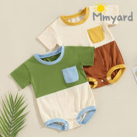 Mmyard รอมเปอร์เด็กผู้ชาย,บอดี้สูทแขนสั้นเสื้อยืดคอกลมสีตัดกันสำหรับฤดูร้อน