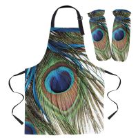 Peacock Feather Art Women Apron Brief Adult Kids Apron Cuff Oven Mitts Kitchen Baking Cooking Accessories Bib Aprons Aprons