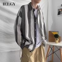 IELGY รุ่นเกาหลีแบบหลวมอินเทรนด์แขนยาวสไตล์ฮ่องกงเสื้อเชิ๊ตลายทางใส่สบายผู้ชาย