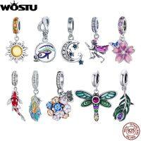 WOSTU จี้เครื่องรางดักฝัน925เงินสเตอร์ลิงรูปปลาเก๊กตุ้งติ้งหัวใจจี้สร้อยข้อมือลูกปัดคริสตัลสำหรับผู้หญิงเครื่องประดับที่ดี