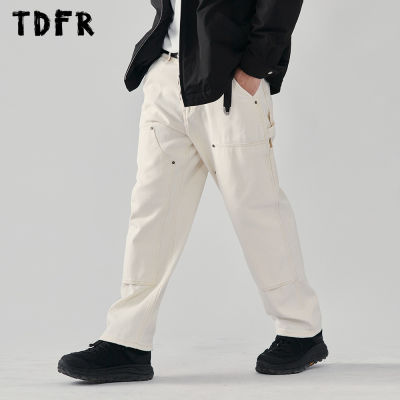 Pocket Cargo Jeans Mens Solid Color Casual Streetwear Loose Straight Trousers Men Pants