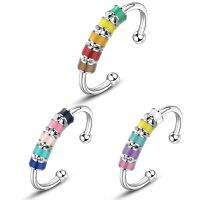 Hot Multi color Enamel Free Spiral Fidget Anxiety Rings Stainless Steel Adjustable Size Anti Stress Relief Jewelry For Women