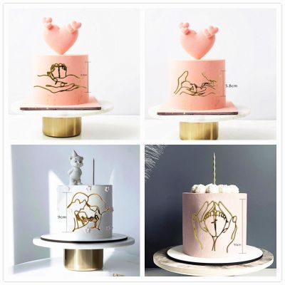 【CW】℗☢  New Babys Birthday Gold Lines Toppers for Baby Shower Happy Dessert Decoration