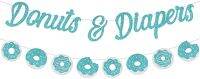 Dekorasi Baby Shower โดนัท Cheereveal โดนัทและผ้าอ้อมธงประดับ Teal สำหรับเด็กชายและเด็กหญิงอุปกรณ์ตกแต่งงานปาร์ตี้โรยตัวเด็ก