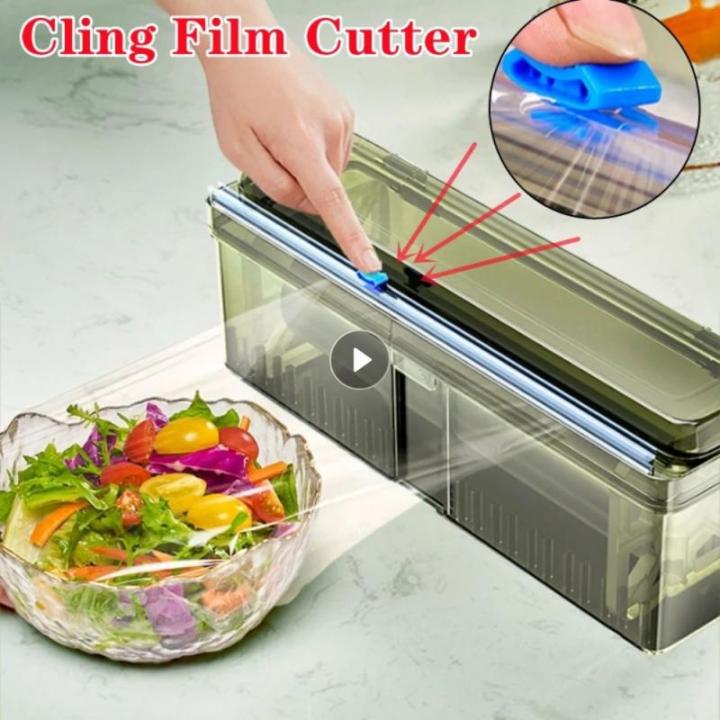 พลาสติกยึดฟิล์มรีฟิลกล่องด้วยสไลด์ตัดอาหารห่อตู้อลูมิเนียมฟอยล์ขี้ผึ้งเครื่องตัดกระดาษอุปกรณ์ครัว
